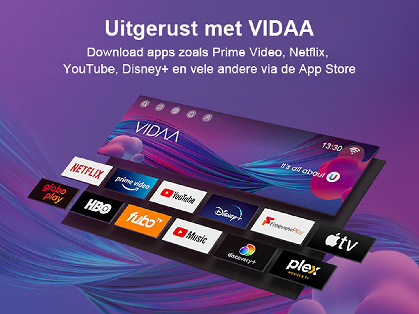 TuTu Vidaa TV - LED HD - 32 inch/82 cm - Frameless Design - Tripple Tuner DVB-T/T2/S/S2/C - HDMI x3, USB x2, CI+ - Streaming apps - In Eindhoven geassembleerd -	TUV32HQ1B