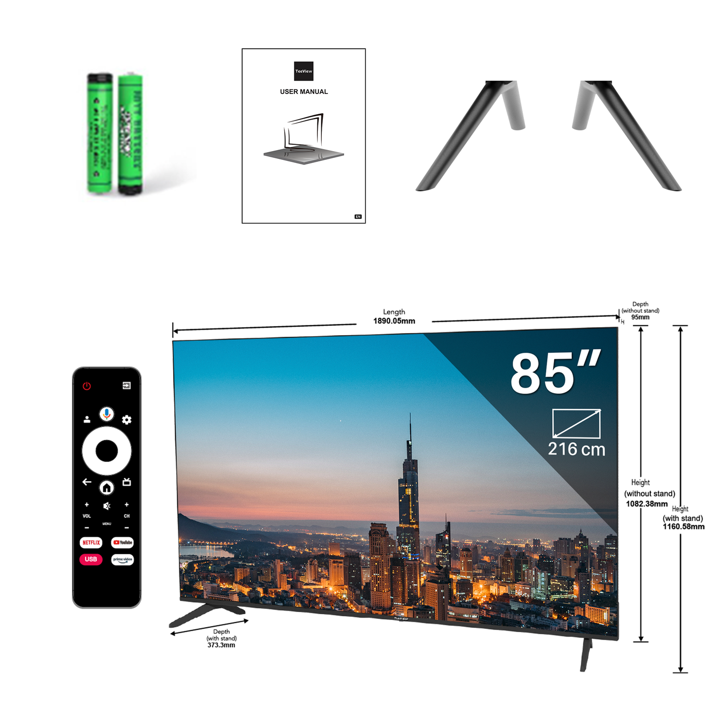 Google Smart TV | TeeView 85 inch QLED | 4K Ultra HD | 3xHDMI 2x USB | Ci+ | Triple Tuner DVB-T/T2/S/S2/C | Frameless Design | in Eindhoven geassembleerd | TV85QQG-EU