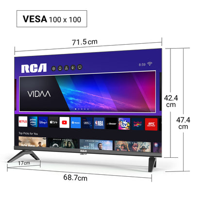 RCA VIDAA Smart TV - LED HD - 32 inch/82 cm - Frameless Design - Tripple Tuner DVB-T/T2/S/S2/C - HDMI x3, USB x2, CI+ - Streaming apps - Geassembleerd in Eindhoven - VRS32HQ1