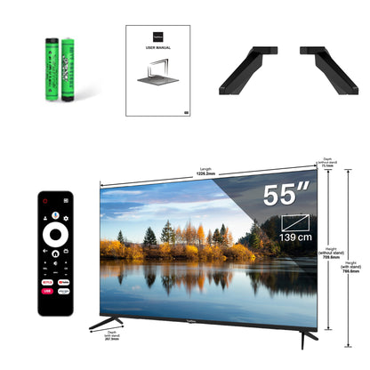 TeeView Google Smart TV - LED Ultra HD 4K – 55 inch/140 cm - Frameless Design - Tripple Tuner DVB-T/T2/S/S2/C - HDMI x3, USB x2, CI+ - Voice Controle & Streaming apps - Geassembleerd in Eindhoven - TV55QUG-EU