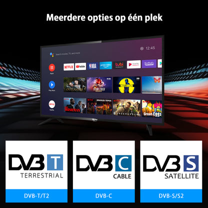 TuTu Android Smart TV - LED Full HD - 42 inch/108 cm - Frameless Design - Tripple Tuner DVB-T/T2/S/S2/C - HDMI x2, USB x2, CI+ - Voice Controle & Streaming apps - Geassembleerd in Eindhoven - TUS42FD1A