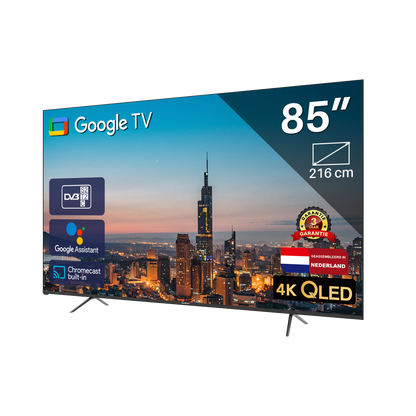 Google Smart TV | TeeView 85 inch QLED | 4K Ultra HD | 3xHDMI 2x USB | Ci+ | Triple Tuner DVB-T/T2/S/S2/C | Frameless Design | in Eindhoven geassembleerd | TV85QQG-EU