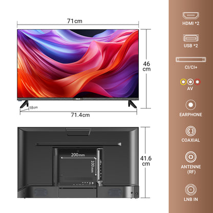 RCA HD LED TV | 32 inch/81 cm | Frameless | 2x HDMI, 2x USB | Triple Tuner DVB-T/T2/S/S2/C | USB Mediaplayer | E32-RH1.Q1L