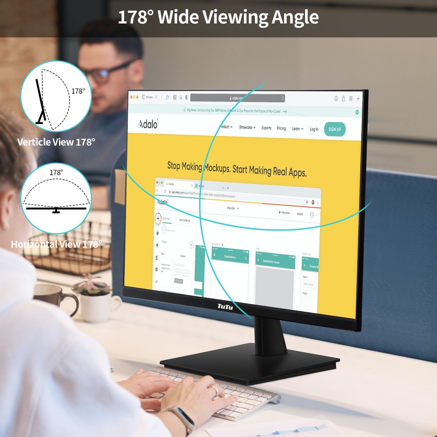 TuTu 24 inch frameless LED Monitor | 75Hz | HDMI, VGA, Audio out | HDMI kabel | TU238M2