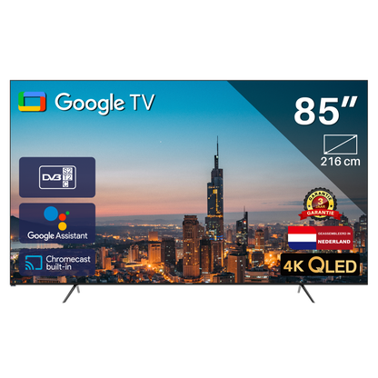 Google Smart TV | TeeView 85 inch QLED | 4K Ultra HD | 3xHDMI 2x USB | Ci+ | Triple Tuner DVB-T/T2/S/S2/C | Frameless Design | in Eindhoven geassembleerd | TV85QQG-EU