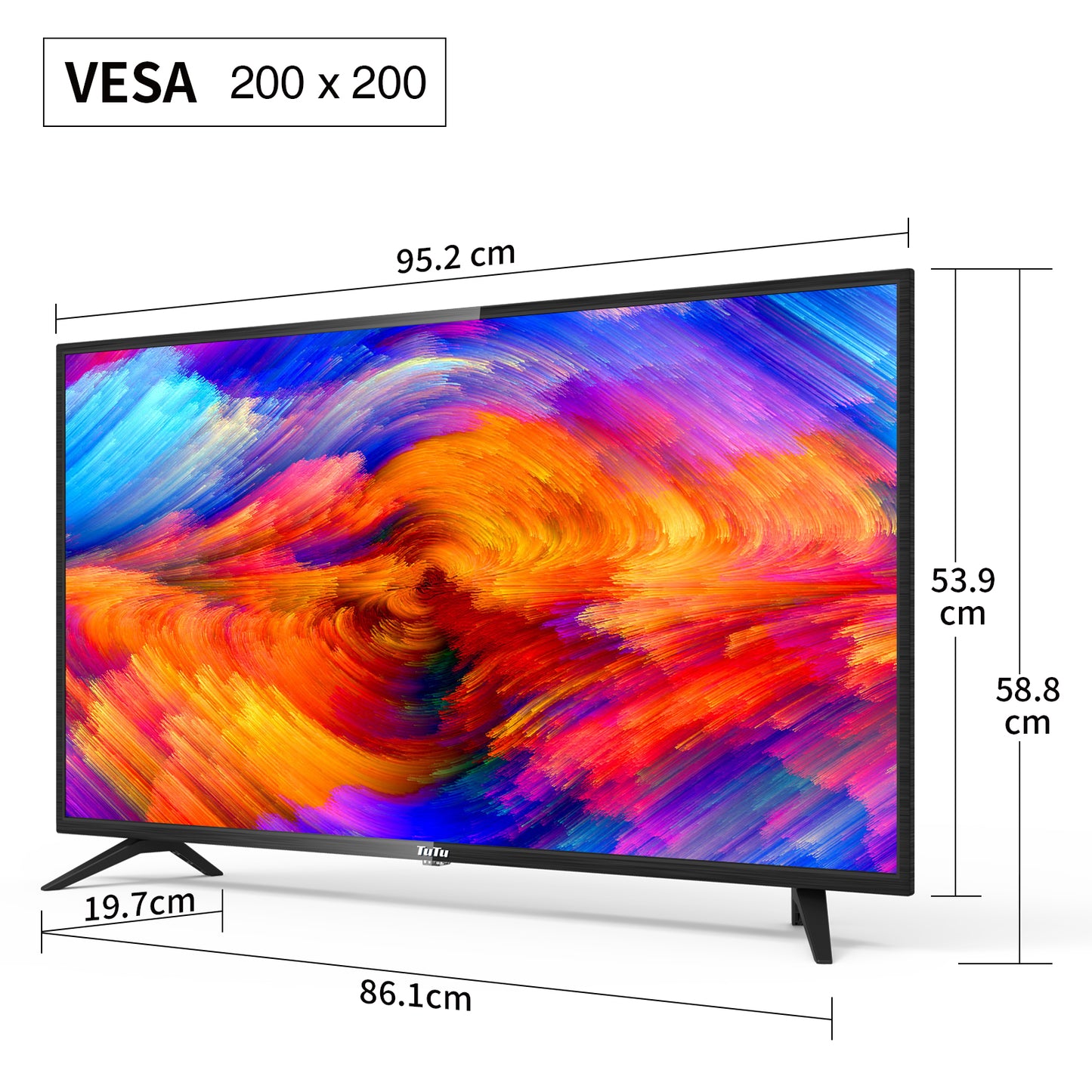 TuTu Standaard TV - LED Full HD - 42 inch/108 cm - Frameles Design - Tripple Tuner DVB-T/T2/S/S2/C - HDMI x2, USB x1, CI+ - Geassembleerd in Eindhoven - TUB42FD1N