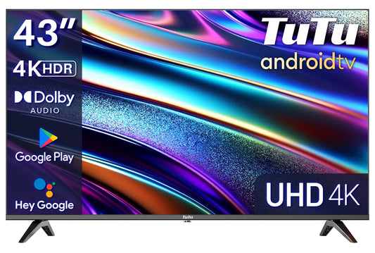 TuTu  Android Smart TV - LED 4K UHD - 43 inch/110 cm - Frameless Design - Tripple Tuner DVB-T/T2/S/S2/C - HDMI x3, USB x2, CI+ - Voice Controle & Streaming apps - Geassembleerd in Eindhoven - TUS43UQ1A