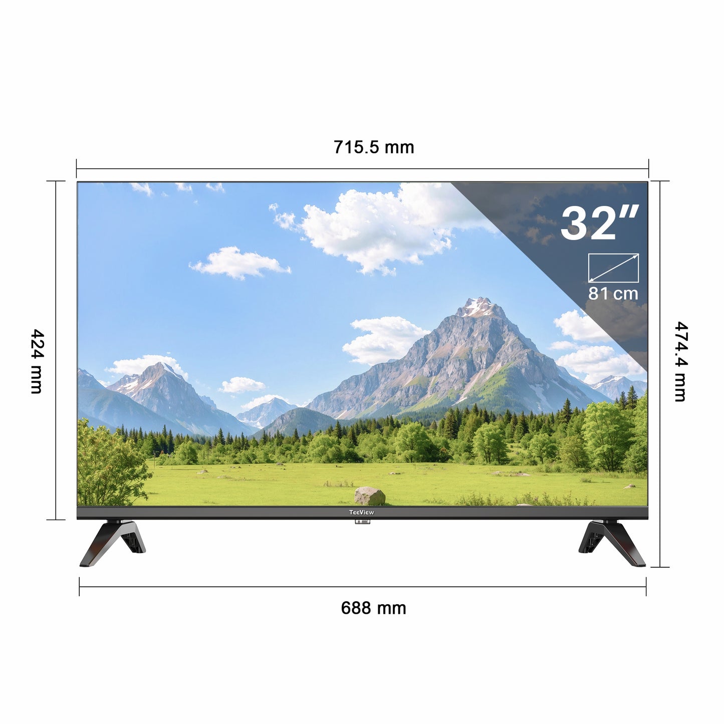 TeeView 32 inch HD LED TV | 3x HDMI | 2x USB | Ingebouwde USB Mediaspeler | Frameless Design | In Eindhoven geassembleerd | TV32QHA-EU