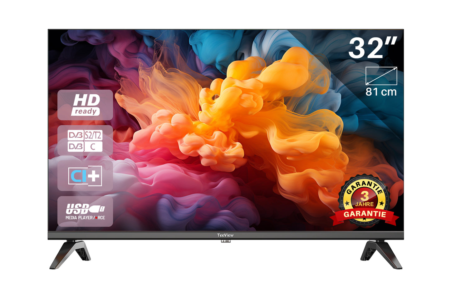 TeeView 32 inch HD LED TV | 3x HDMI | 2x USB | Ingebouwde USB Mediaspeler | Frameless Design | In Eindhoven geassembleerd | TV32QHA-EU