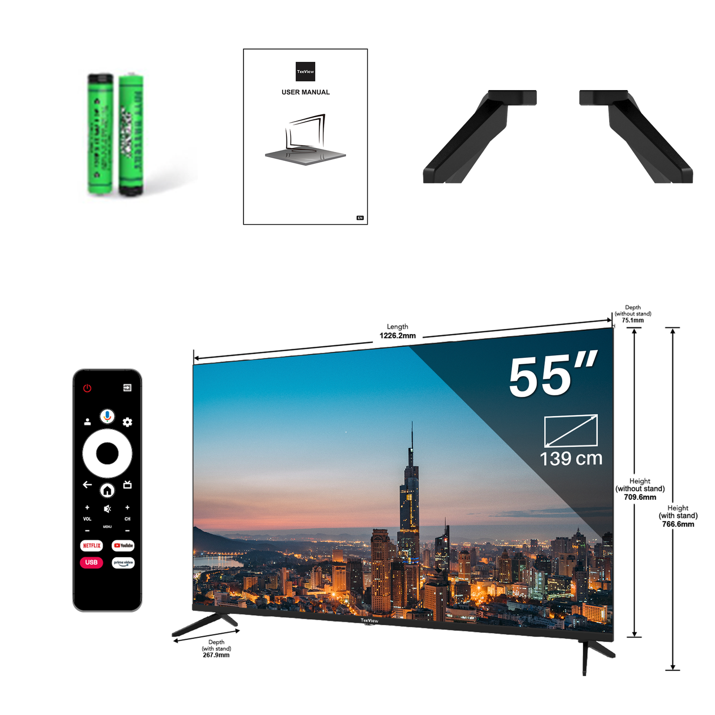 Google Smart TV | TeeView QLED TV 55 inch | 4K Ultra HD | Frameless Design | in Eindhoven geassembleerd | TV55QQG-EU