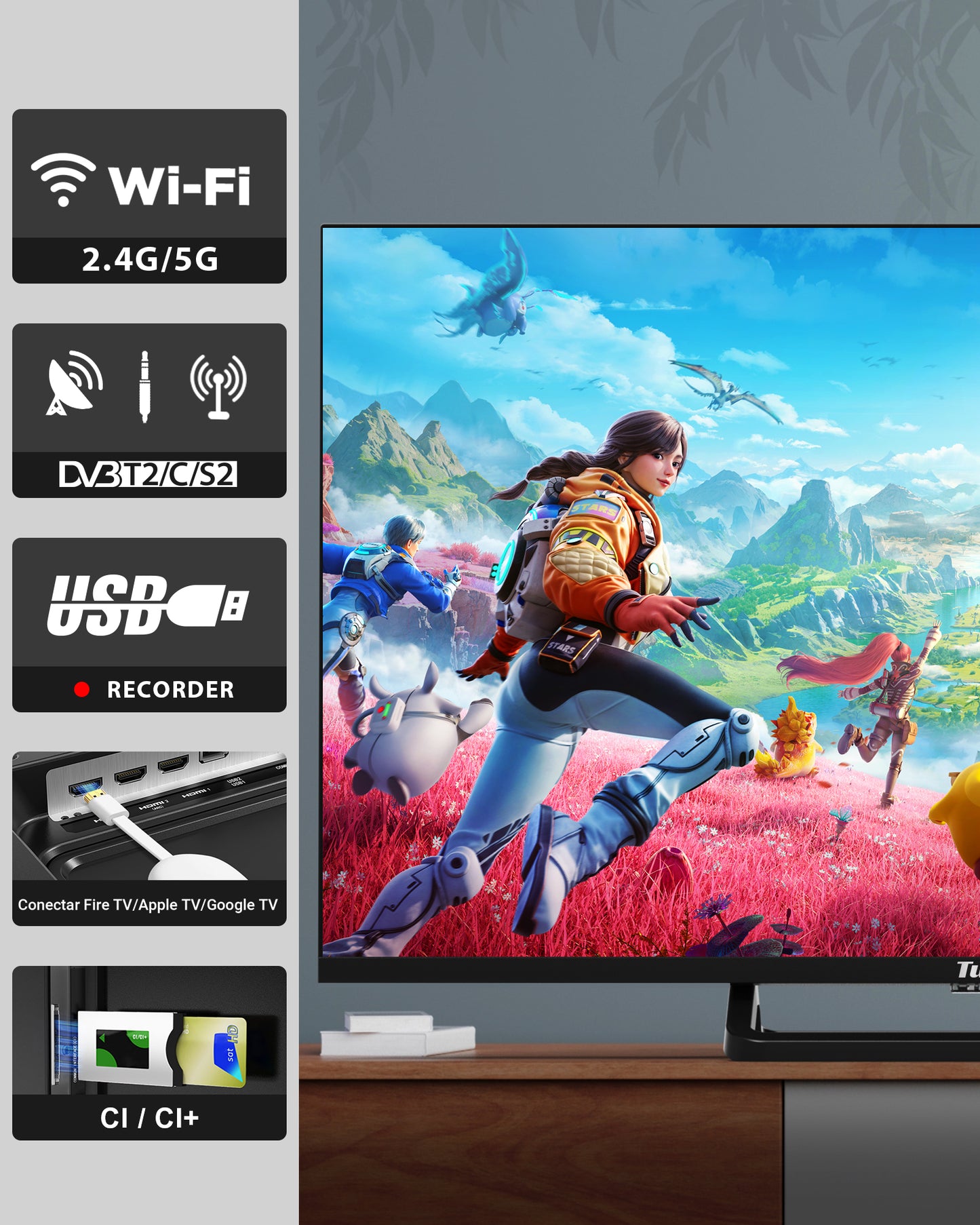 TuTu Google Smart TV - LED HD - 32 Inch/82 cm - Frameless Design - Tripple Tuner DVB-T/T2/S/S2/C - HDMI x3, USB x2, CI+ - Voice Controle & Streaming apps - Geassembleerd in Eindhoven - TUG32HQ1