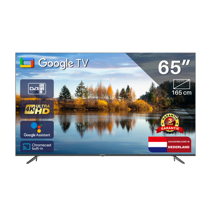 Google Smart TV | TeeView 65 inch 4K Ultra HD | 3xHDMI 2x USB | Ci+ | Triple Tuner DVB-T/T2/S/S2/C | Frameless Design | in Eindhoven geassembleerd | TV65QUG-EU