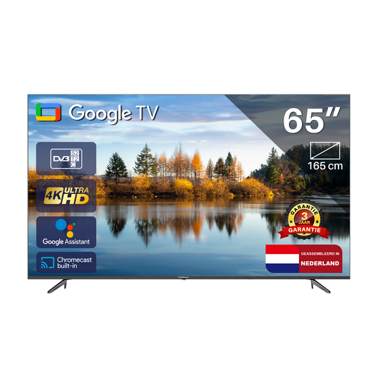 Google Smart TV | TeeView 65 inch 4K Ultra HD | 3xHDMI 2x USB | Ci+ | Triple Tuner DVB-T/T2/S/S2/C | Frameless Design | in Eindhoven geassembleerd | TV65QUG-EU