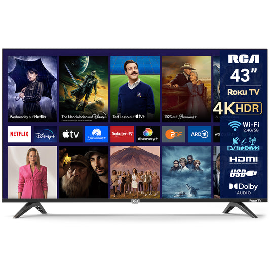 RCA  Roku Smart TV - LED UHD 4K - 43 inch/110 cm - Frameless Design - Tripple Tuner DVB-T/T2/S/S2/C - HDMI x3, USB x2, CI+ - Geassembleerd in Eindhoven - RK43UN1