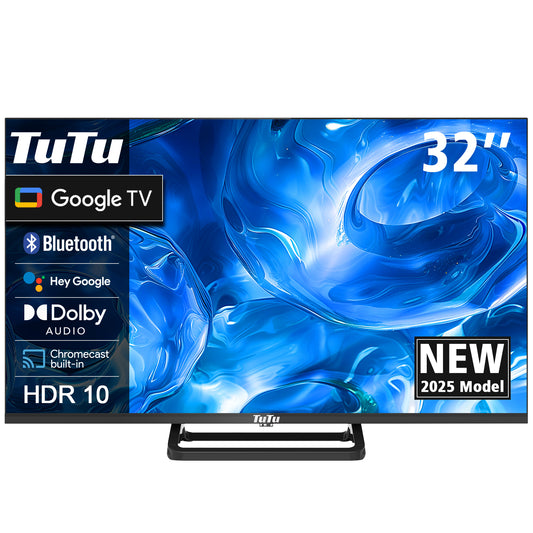 TuTu Google Smart TV - LED HD - 32 Inch/82 cm - Frameless Design - Tripple Tuner DVB-T/T2/S/S2/C - HDMI x3, USB x2, CI+ - Voice Controle & Streaming apps - Geassembleerd in Eindhoven - TUG32HQ1