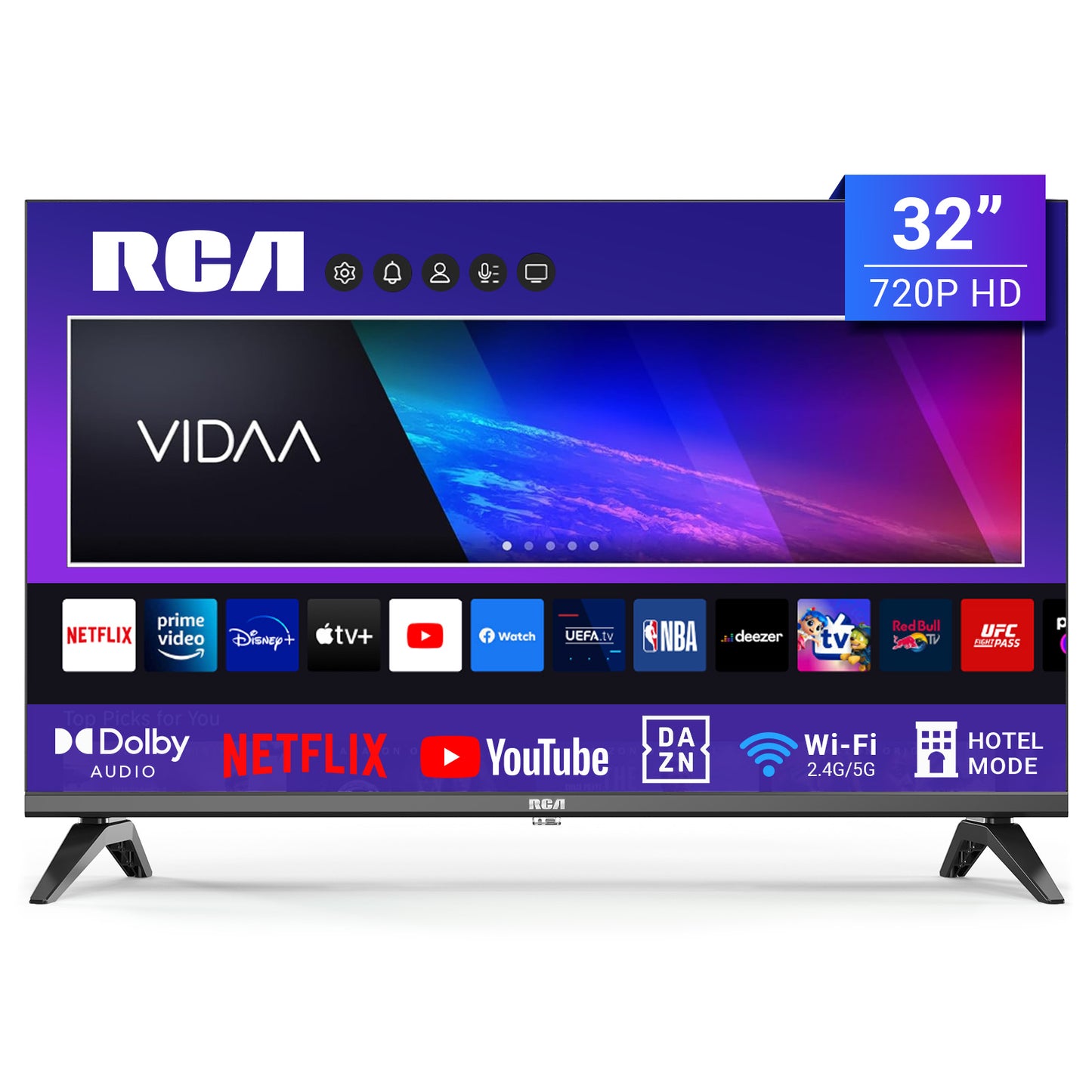 RCA VIDAA Smart TV - LED HD - 32 inch/82 cm - Frameless Design - Tripple Tuner DVB-T/T2/S/S2/C - HDMI x3, USB x2, CI+ - Streaming apps - Geassembleerd in Eindhoven - VRS32HQ1