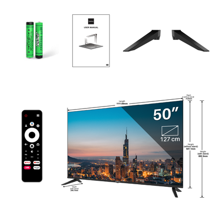 4K Ultra HD Google TV | TeeView 50 inch QLED TV | 3xHDMI 2x USB | Ci+ | Triple Tuner DVB-T/T2/S/S2/C | Frameless Design | Smart TV | in Eindhoven geassembleerd | TeeView TV50QQG-EU