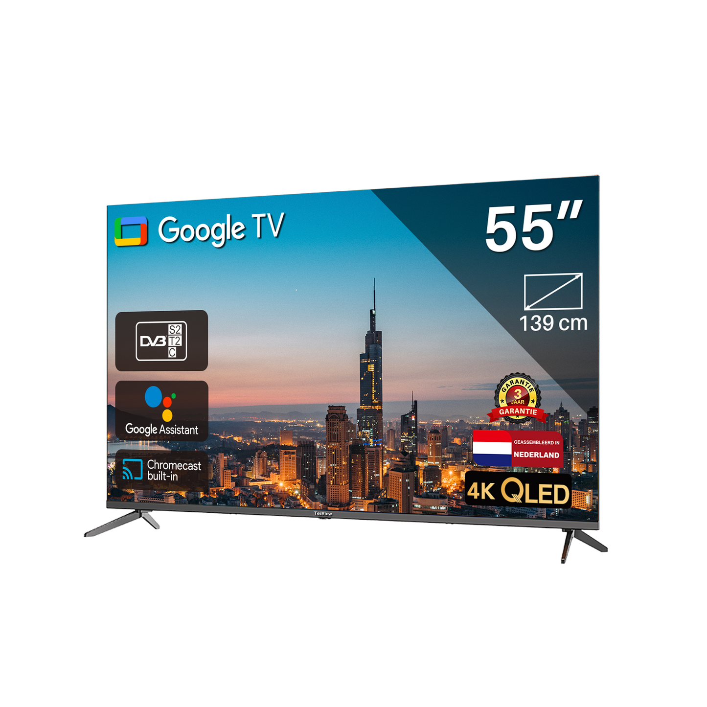 Google Smart TV | TeeView QLED TV 55 inch | 4K Ultra HD | Frameless Design | in Eindhoven geassembleerd | TV55QQG-EU
